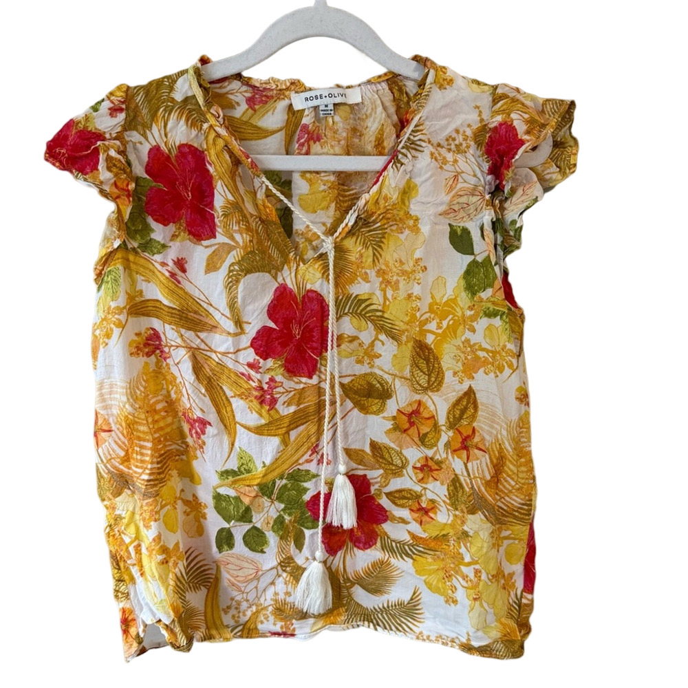 Rose & Olive Red and Yellow Flutter Sleeve Blouse